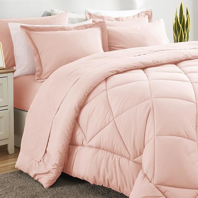 CozyLux King Size Comforter Set Blush Pink - 7 Pieces Bed in a Bag King, Luxury Soft Bed Set for All Seasons, Bedding Set with Down Alternative Comforter, Sheets, Pillowcases & Shams