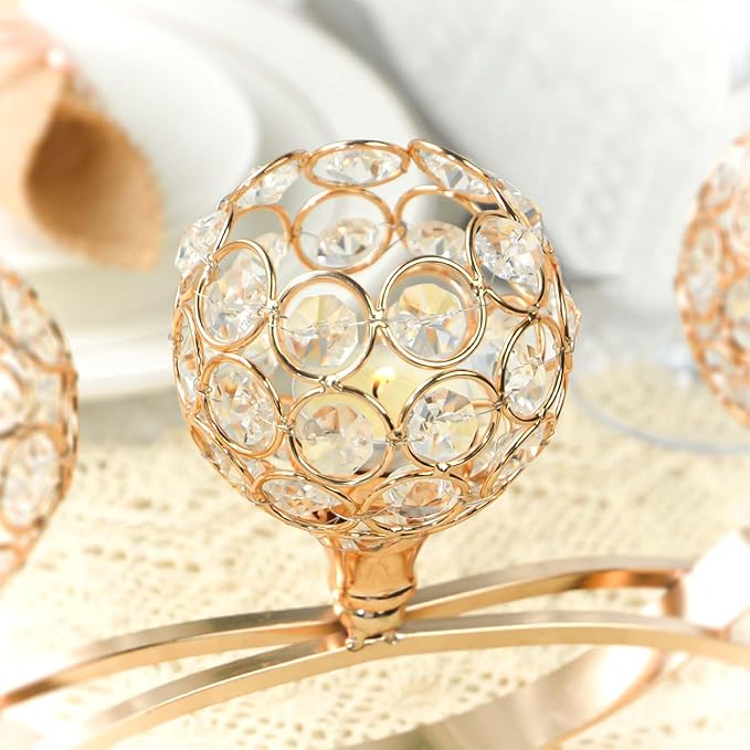 Crystal Tealight Candle Holder Centerpiece Home Decorative Candlestick Holder Elegant Table Centerpiece Home Decor Wedding Party Anniversary (Gold, 3 Arm)