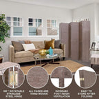 Room Divider Wood Screen 6 Panel Folding Portable Partition Screens Wooden Mesh Woven Design Room Screen Divider for Home Office (Brown)