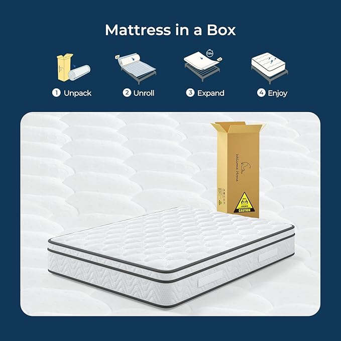Vesgantti Full Mattress 10 Inch, Fiberglass-Free | Cool Sleep Hybrid Double Mattress in a Box - Memory Foam & Pocket Springs, Ergonomic Design, Pressure Relief, Medium Firm Feel, 54"×75"×10"