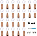 YJFWAL 24Pack 20LED Wine Bottle Lights with Cork, Cork Shape Silver Copper Wire Fairy Mini String Lights Fairy Lights Battery Operated for DIY, Party, Wedding, Christmas, Halloween Decor (Cool White)