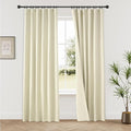 KangBang 90 Inch Long Linen Blackout Curtains, Back Tab Rod Pocket Linen Textured Curtains for Nursery Bedroom, Sun Blocking Back Tab French Countryside Curtains(Ivory Cream,52x90 Inch,2 Panels Set)