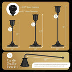 Black Candleholders for Taper Candlesticks Plus Candle Snuffer – Dining Table Décor Centrepiece - Metal Candelabra Candlestick Holder - Black Décor for Home Weddings Celebrations Events (Set of 6 Pcs)
