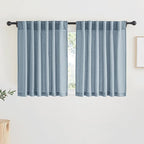 RYB HOME Linen Texture Curtains for Short Window Treatments, Semi Transparent Breathable Fabric Lightweight for Kitchen Bathroom Bedroom, W 52 x L 36 inches, Dusty Blue, 2 Panels