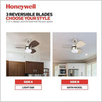 Honeywell Ceiling Fans Ocean Breeze Modern 30 Inch Ceiling Fan with Light, Pull Chain LED Indoor Fan with 3 Blades, Satin Nickel and Light Oak Blade Finish Options, Brushed Nickel (50601-01)