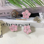 4pcs Petal Handles Zinc Alloy Single Hole Flower Shape Inlaid Rhinestone Drawer Pull Kitchen Handle for Dresser Closet Furniture Handle（Pink Silver）