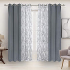 BONZER Mix and Match Curtains - 2 Pieces Branch Print Sheer Curtains and 2 Pieces Blackout Curtains for Bedroom Living Room Grommet Window Drapes, 37x95 Inch/Panel, Light Grey, Set of 4 Panels