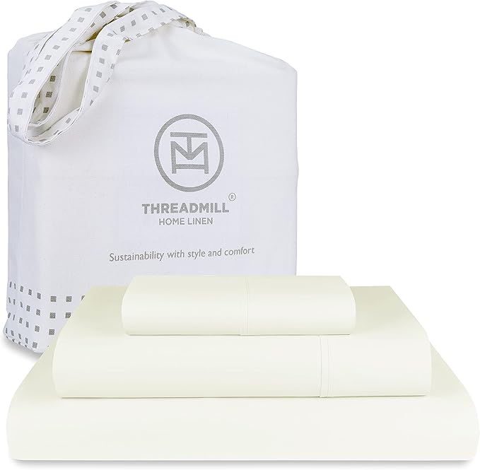 Threadmill Luxury 800 Thread Count 100% Cotton Sheets - Sateen Weave Twin XL Bed-Sheets, Better Than Egyptian Cotton,3 Pc Solid Soft Bedding Set (Ivory), Fits 15" Deep Pocket