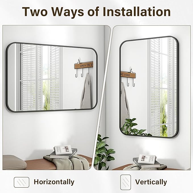 HARRITPURE Rectangular Bathroom Mirror 40''x30'' Black Bathroom Wall Mirror Aluminum Frame Wall-Mounted Mirrors for Entryway Bedroom Living Room