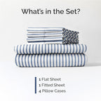 Full 6 Piece Sheet Set - Comfy Breathable & Cooling - Soft Hotel Luxury Bedding Set with 8-16 Inch Deep Pockets - 1 Flat & 1 Fitted Sheet & 4 Pillowcases - Wrinkle Free & Easy Care - Blue Stripes 2