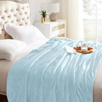 KMUSET Fleece Blanket Twin Size Mist Blue Lightweight Super Soft Cozy Fuzzy Bed Blankets Microfiber Factory Shop