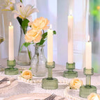 Candlestick Holders Bulk, 6 Pcs Green Combination Candle Holders Set, Crystal Candle Holders for Wedding, Table Centerpiece, Home Decoration