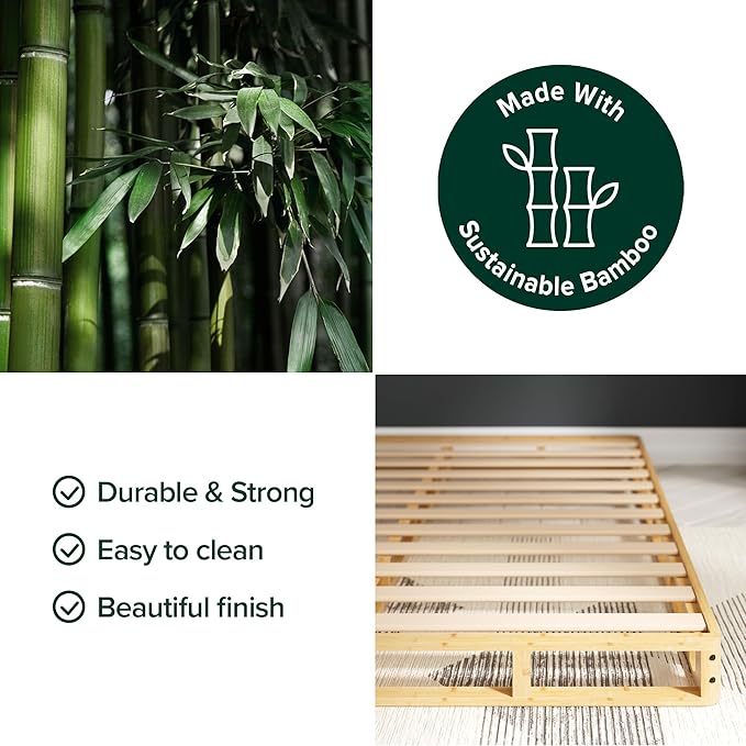 ZINUS Edgar 4 Inch Bamboo Box Spring, Mattress Foundation, Sturdy Bamboo Structure, Low Profile, Easy Assembly, Queen