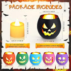 VIHOSE 6 Set Halloween Candle Holders Grimace Glass Votive Holder Tea Light with LED Battery Operated Candles Halloween Table Decorations for Home Table Centerpiece Decor Gifts