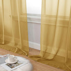 Aiyufeng Gold Sheer Curtain 84 Inches Long 2 Panels Set, Light Filtering Gold Window Curtain Drapes Treatment for Kitchen, Bedroom,Children Room, Dual Rod Pocket, 2 Pack of 42 x 84"