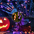 LYHOPE Orange Purple Halloween Lights Indoor, 33ft 100 LED Battery Halloween Light with 8 Mode, Timer, Waterproof Battery Operated String Lights for Home Tree Wreaths Party Yard Outdoor Holiday Decor