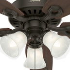 Hunter 52 inch Indoor Ceiling Fan with LED Lights - Bronze Ceiling Fan with Pull Chain, For Bedroom or Living Room, Standard Mount, No Remote, 5 Blades, Includes Bulbs - Builder Plus 53238, New Bronze
