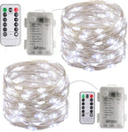 2 x Fairy Lights Battery Operated,Silver Wire Chains 8 Mode 16Ft/5Meter 50 LEDs Timer String Lights with Remote Control for Bedroom Christmas Party Wedding Decoration (Cool White)