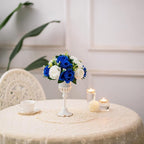 BLOSMON Royal Blue White Flowers: 2 Pcs Fake Roses Flower Balls Centerpiece for Wedding Table - Artificial Silk Kissing Bouquet Floral Arrangement for Home Party Event Decor
