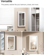 SONGMICS Lockable Jewelry Cabinet Armoire with Mirror, Wall-Mounted Space Saving Jewelry Storage Organizer, Christmas Gift, White UJJC51WT
