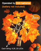 Luditek Fall Decor 3-Pack Fall Leaf Garland with Lights, Total 24.6ft 60 LED Halloween String Lights, Thanksgiving Decorations for Home Holiday Autumn Indoor Friendsgiving Gift