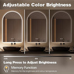 Niccy Arched LED Bathroom Mirror, 40x30 Inch Arch Frameless Backlit Mirrors for Wall Arched Lighted Vanity Mirrors Defogger and 3 Color, Explosion-Proof, HD Glass and IP65 Waterproof