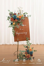 Ling's moment 2pcs Wedding Flowers Garland Artificial Floral Swag Arch Decorations Greenery Arrangements Orange & Teal Ceremony Reception Garden Easel Wall Entryway Outdoor Board(NOT Include Sign)