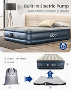 iDOO Air Mattress Full with Built in Pump, 18" Raised Comfort Blow up Mattress, Inflatable Mattress for Guests & Home, Air Bed, colchon inflable, Upgraded Four Chamber Technical Airbed