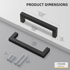 goldenwarm 100 Pack 3-3/4 Inch Black Cabinet Handles Matte Black Drawer Pulls Stainless Steel Cabinets Hardware Square Bar Modern for Kitchen Bathroom Cupboard