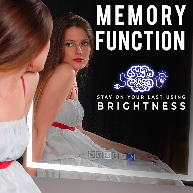 Fab Glass and Mirror LED Mirror 30x60 Inches, Led Bathroom Mirror with Lights Front and Backlit Anti-Fog Memory Brightness, Three Color Options Frameless Wall Mounted Bathroom Vanity Mirror