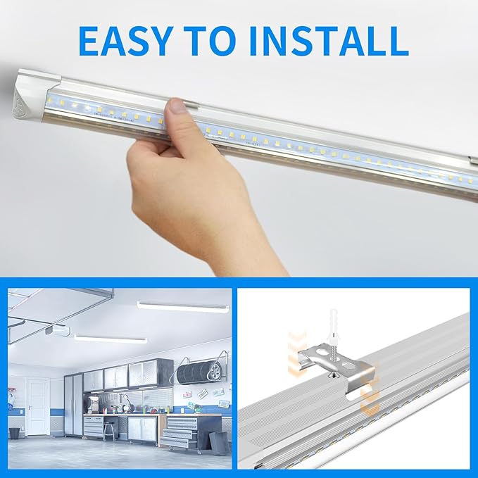 CNSUNWAY LED Shop Lights 2FT, 20W 5000K Daylight White Under Cabinet Lighting, V-Shaped Linkable T8 Tube Light Fixtures, Shop Light for Workbench, Kitchen, Workshop, ETL Listed(6 Pack)