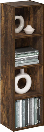 Furinno PASIR Book Shelf, 4-Tier Modern Bookshelf, Open Shelves Bookcase 9" x 12" x 42", for Living Room, Bedroom, Home Office, Amber Pine