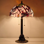 Tiffany Stained Glass Table Lamp 12X12X21Inch Resin Base Desk Bedroom Living Room Reading Light (Pink Dragonfly)
