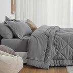 Love's cabin Full Comforter Set Grey, 7 Pieces Full Bed in a Bag, All Season Bedding Sets with 1 Comforter, 1 Flat Sheet, 1 Fitted Sheet, 2 Pillowcase and 2 Pillow Sham