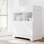 Storkcraft Brookside 2 Drawer Changing Table Dresser (White) – GREENGUARD Gold Certified, Easy-to-Match Chest of Drawers and Cubbies for Nursery and Kids Bedroom, Includes Changing Table Topper