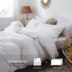 MooMee Bedding Duvet Cover Set 100% Washed Cotton Linen Like Textured Breathable Durable Soft Comfy (Solid Off White, Queen 90"x90")