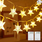Minetom Star String Lights Battery Operated - 2 Pack 17 ft 50 LED Star Fairy String Lights with Timer, Waterproof for Indoor Bedroom Tent Loft Bed Patio Party Wedding Decor, Warm White