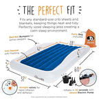 The Shrunks Toddler Travel Bed Portable Inflatable Air Mattress Blow Up Bed for Indoor/Outdoor Camping, Backyard, Hotel, or Home Use Kids/Toddler Floor Bed with Side Bed Rails and Electric Pump Blue
