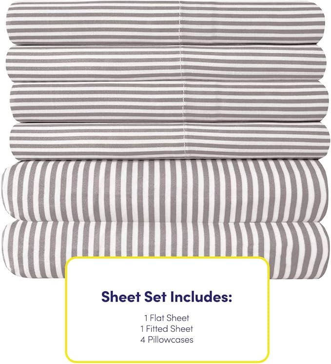 Cal King Size Bed Sheets - 6 Piece 1500 Supreme Deluxe Collection Deep Pocket Ultra Soft California King Sheet Set Bedding - 2 Extra Pillow Cases, California King, Classic Stripe Gray
