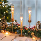 Hewory Gold Hurricane Candle Holders: Brass Candlestick Holders Set of 6 Tall Taper Candle Holders for Candlesticks Candle Sticks Holder Decor for Table Centerpiece Wedding Party Christmas Decorations