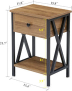 VECELO Nightstands Set of 2, Modern Bedside End Tables, Night Stands with Drawer and Storage Shelf for Living Room Bedroom, Industrial Metal Frame
