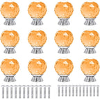 12 Pcs 30mm Round Shape Crystal Glass Cabinet Knobs with Screws Drawer Knob Pull Handle Used for Kitchen, Dresser, Door, Cupboard(Amber)