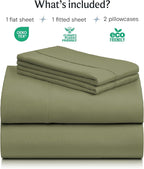 LuxClub 4 PC Full Sheet Set, Breathable Luxury Bed Sheets, Deep Pockets Wrinkle Free Cooling Bed Sheets Machine Washable Hotel Bedding Silky Soft - Olive Full