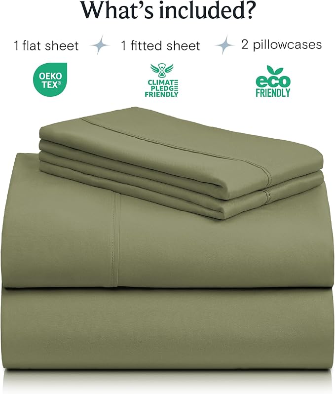 LuxClub 4 PC King Sheet Set, Breathable Luxury Bed Sheets, Deep Pockets Wrinkle Free Cooling Bed Sheets Machine Washable Hotel Bedding Silky Soft - Olive King