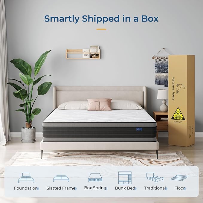 Vesgantti Twin XL Mattress, 10 Inch Hybrid Twin XL Size Mattress with Memory Foam and Individually Pocket Spring, Pressure Relief and Supportive, Medium Firm Feel, Mattress in a Box