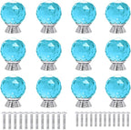 12 Pcs 30mm Round Shape Crystal Glass Cabinet Knobs with Screws Drawer Knob Pull Handle Used for Kitchen, Dresser, Door, Cupboard(Azure)