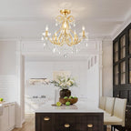 WUZUPS 5-Light Crystal Candle Chandelier Flushmount Ceiling Light Modern Lighting Fixture for Bedroom Hallway Bar Kitchen Bathroom, H 20.9" W 22", E12 Base, Gold