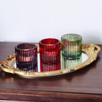 VOHO 3 Color Votive Candle Holders for Easter Decor, 6pcs Large Tealight Candle Holder for Votive Tea Lights Candles, Ribbed Tea Light Candle Holder Glass Gifts for Halloween/Thanksgiving/Christmas