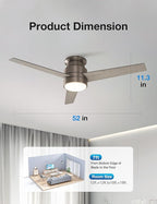 warmiplanet Flush Mount Ceiling Fan with Lights Remote Control, 52-Inch, Antique Nickel, 3-Blades