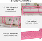 DHP Dusty Metal Bunk Bed Frame, Twin-Over-Full for Kids, Teens, Adults, Angled Ladder, Guardrail, No Boxspring, Small Spaces, Pink